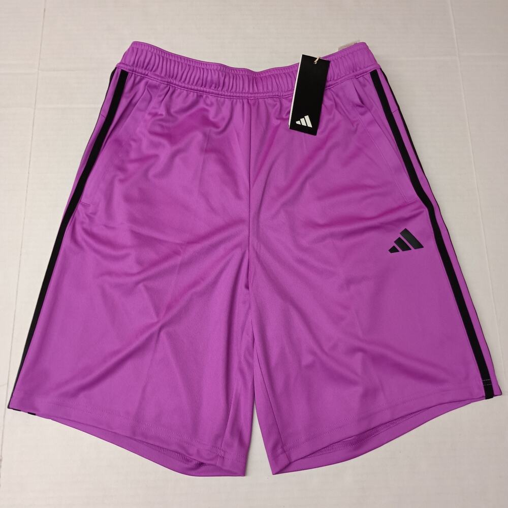 Adidas Mens Train 3 Stripes Zip Pockets Shorts Purple Size M